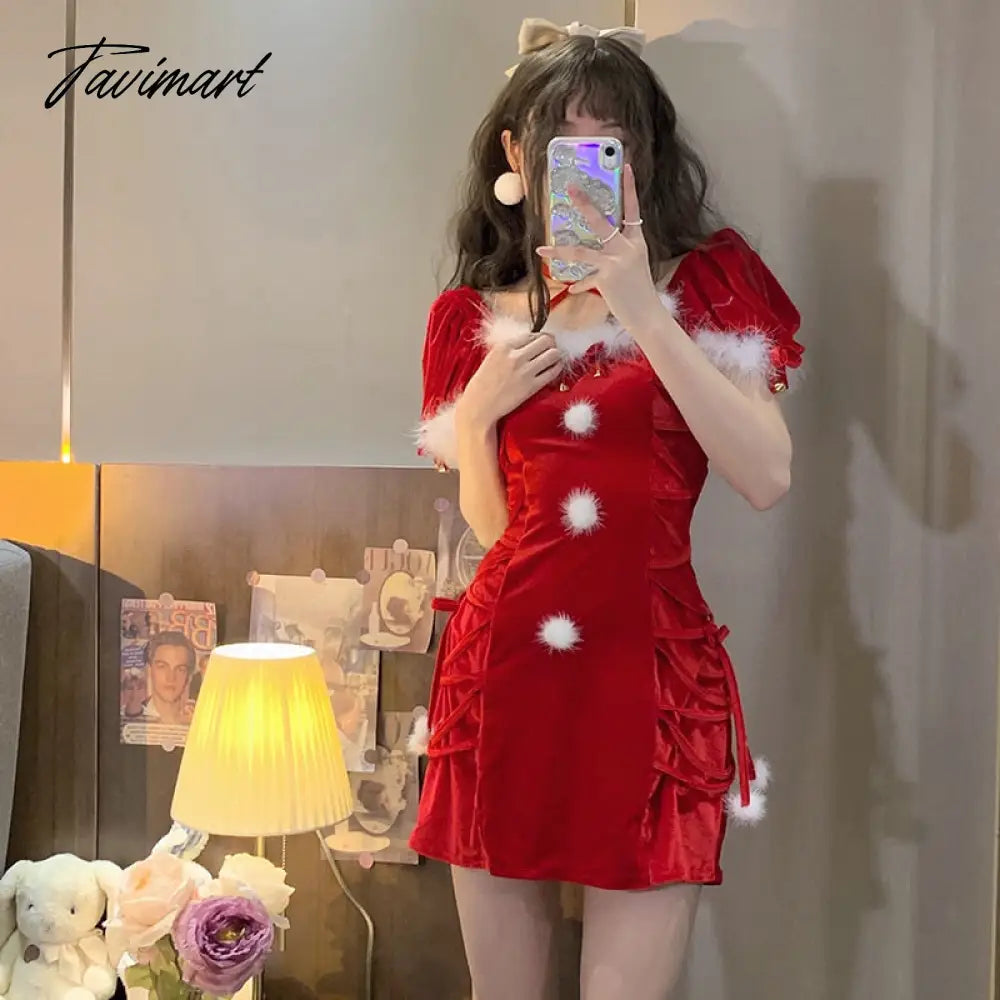 Sexy Red Christmas Party Mini Dresses Women Bodycon Korean Fashion Dress Ladies Winter Designer Casual Dress Dress New Year