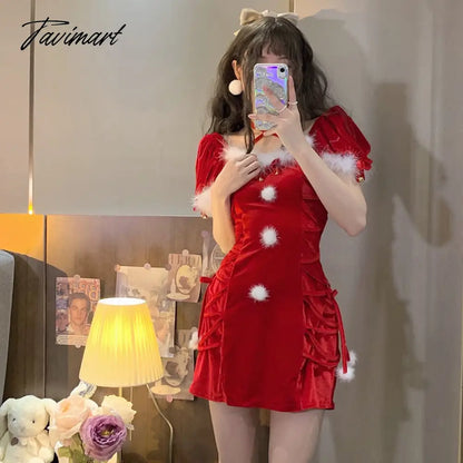 Sexy Red Christmas Party Mini Dresses Women Bodycon Korean Fashion Dress Ladies Winter Designer Casual Dress Dress New Year