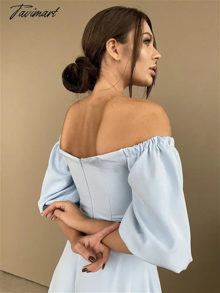 Sexy Slash Neck High Waist a Line Midi Dress Half Sleeve Elegant Party Evening Wear Spring Female Long Dress