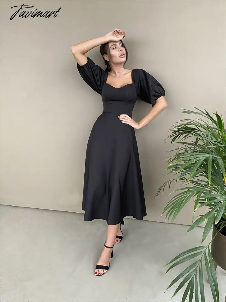 Sexy Slash Neck High Waist a Line Midi Dress Half Sleeve Elegant Party Evening Wear Spring Female Long Dress