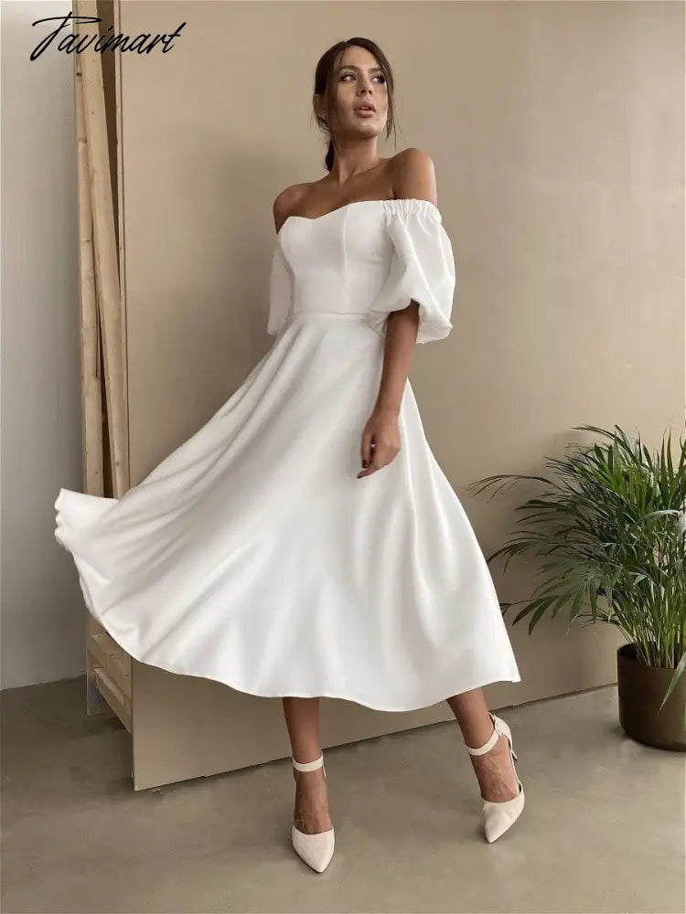 Sexy Slash Neck High Waist a Line Midi Dress Half Sleeve Elegant Party Evening Wear Spring Female Long Dress