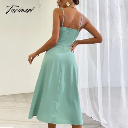 Sexy Slit Dress for Women Summer Dresses New Elegant Fashion Solid Color V-Neck Backless Zipper Midi A-line Dress