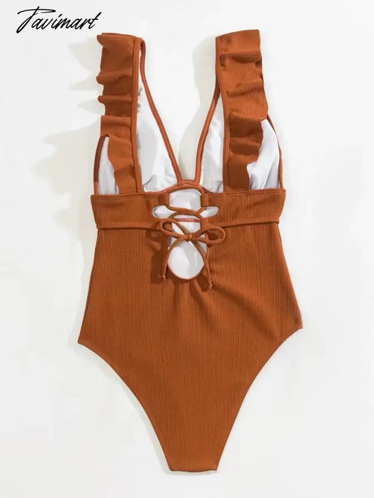 Sexy Solid One Piece Swimsuit Women Push Up Lace Up Bandage Bodysuit Brazilian Deep V Neck Backless Bathing Suit Swimwear