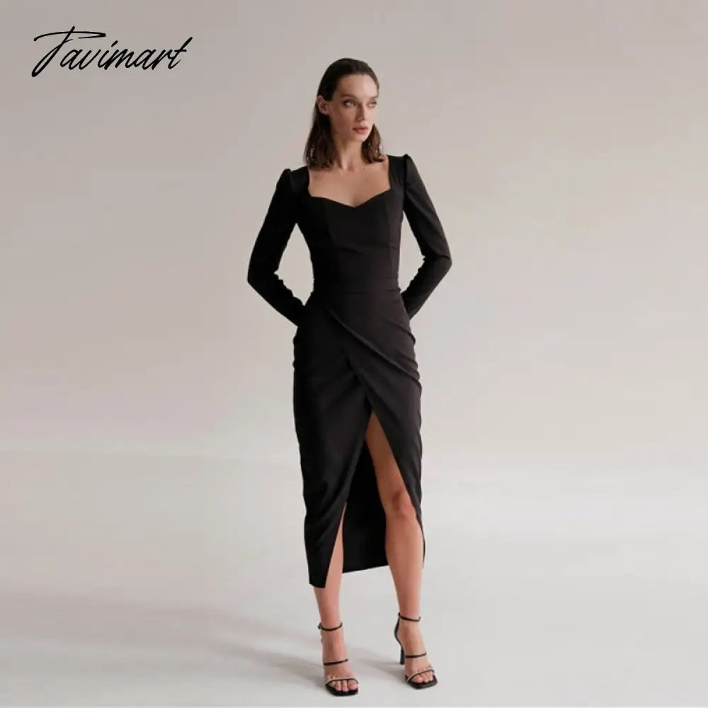 Sexy Square Collar High Slit Bodycon Dress Autumn Elegant Long Sleeve High Waist Night Long Party Dresses For Women
