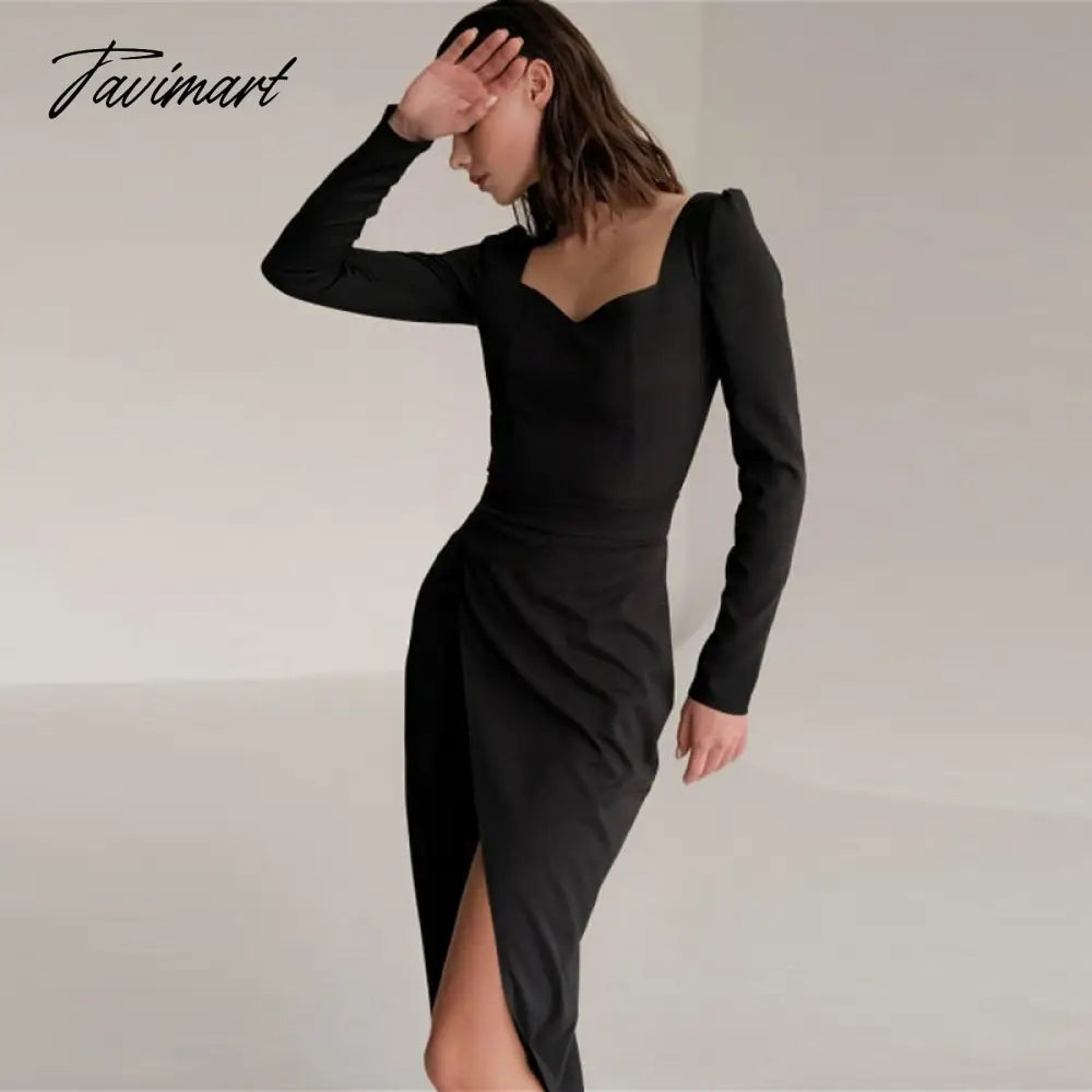 Sexy Square Collar High Slit Bodycon Dress Autumn Elegant Long Sleeve High Waist Night Long Party Dresses For Women