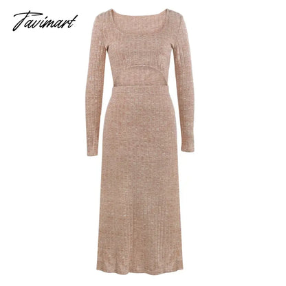 Sexy Square Collar High Waist Hollow Out Green Maxi Dress Long Sleeve Slim Knitted Autumn Winter платье женское