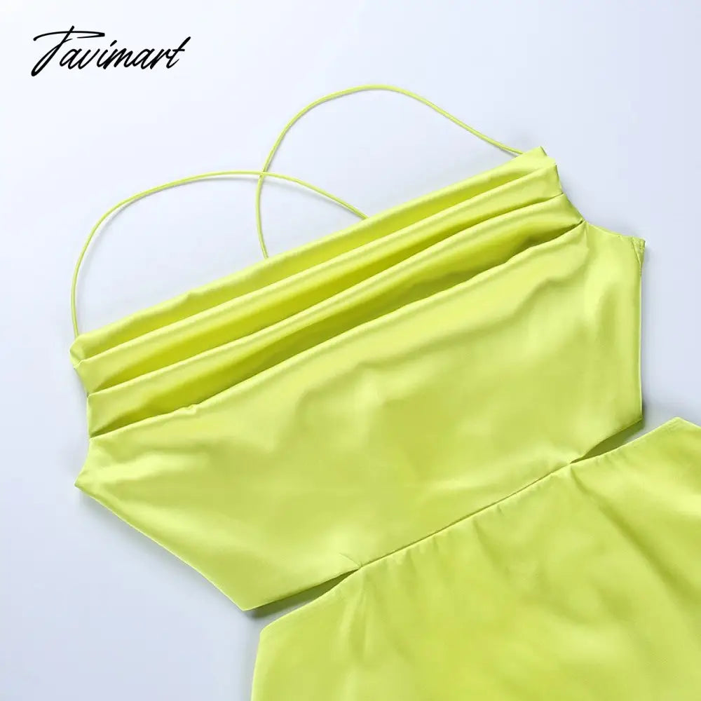 Sexy Summer Spaghetti Straps A Line Satin Mini Dresses for Women Elegant Backless Bandage Bodycon Club Party Dress Clothes