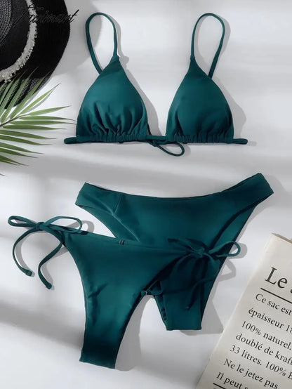 Sexy Three Pieces Bikini Set Women Triangle Tie Side Swimwear Female Solid High Waist Swimsuit New Beach Bathing Biquini