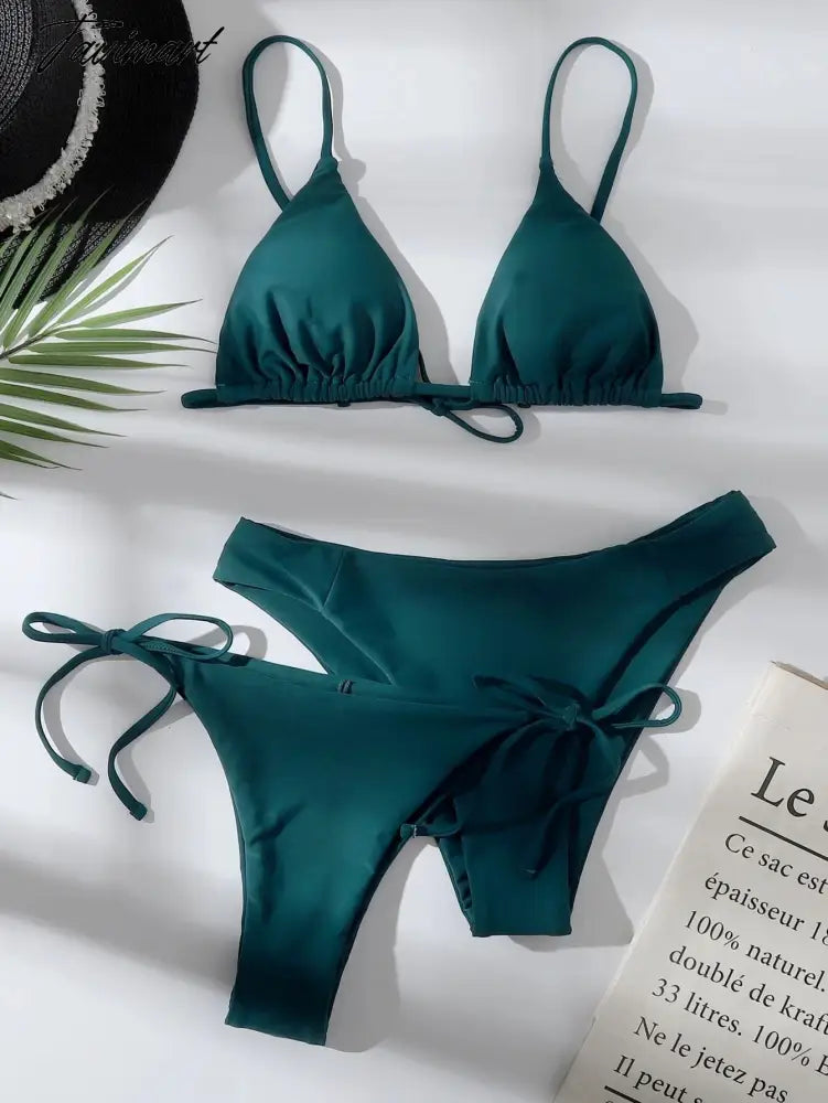 Sexy Three Pieces Bikini Set Women Triangle Tie Side Swimwear Female Solid High Waist Swimsuit New Beach Bathing Biquini