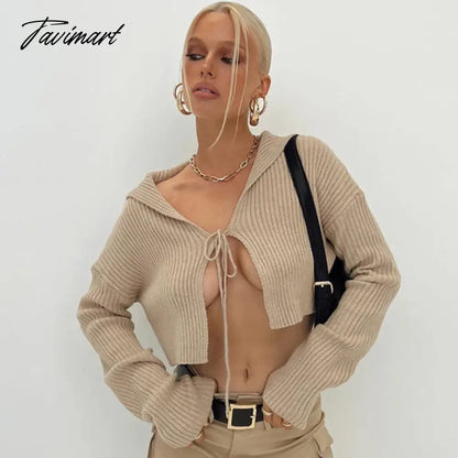Sexy V-Neck Lace Up Thick Winter Cardigan Long Sleeve Y2K Style Knitwears Cropped Tops Fashion Sweaters For Women