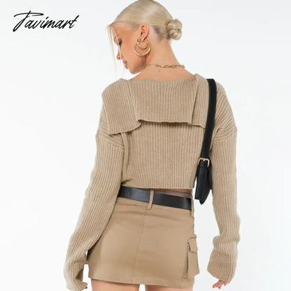 Sexy V-Neck Lace Up Thick Winter Cardigan Long Sleeve Y2K Style Knitwears Cropped Tops Fashion Sweaters For Women