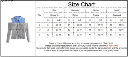 Shirt Patchwork Fake Two Pieces Knitted Sweaters Autumn Women Sexy Off Shoulder Lapel Long Sleeve Cardigan Fashion Chic Jumpers