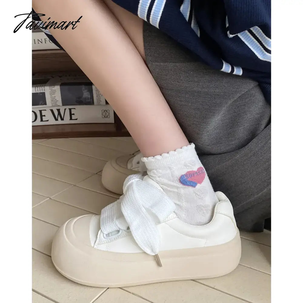 Shoes Spring and Autumn New Versatile Lightweight White Shoes Hong Kong Style Student Elevated Thick Sole Shoes