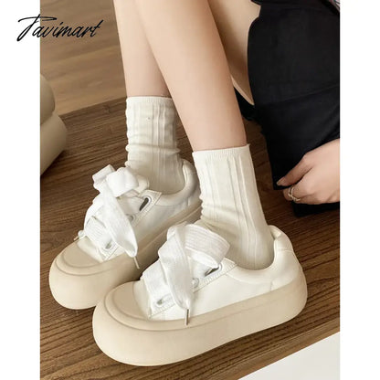 Shoes Spring and Autumn New Versatile Lightweight White Shoes Hong Kong Style Student Elevated Thick Sole Shoes