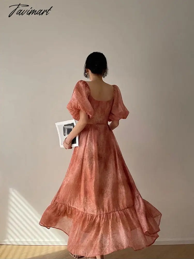 Short Sleeve French Elegant Dress Woman Beach Chiffon Fashion Midi Dress Office Lady Retro Even Party Dress Casual Summer
