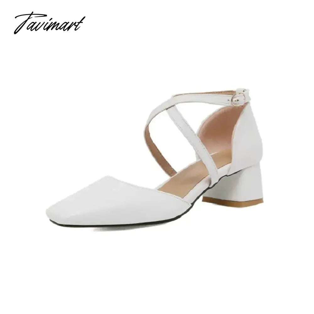 Sianie Tianie PU Summer Red White Black Cross-Strap Womens Chunky Heels Shoes Mary Janes Woman Sandals Big Size 47 48 49 50