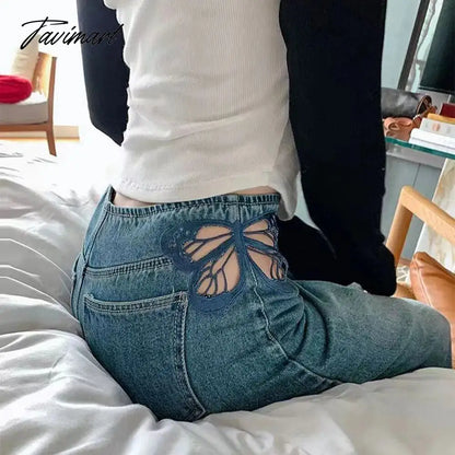 Side Butterfly Jeans Women Sexy Hollow Embroidery Long Pants Women's All Match Casual Denim Pant Female Summer