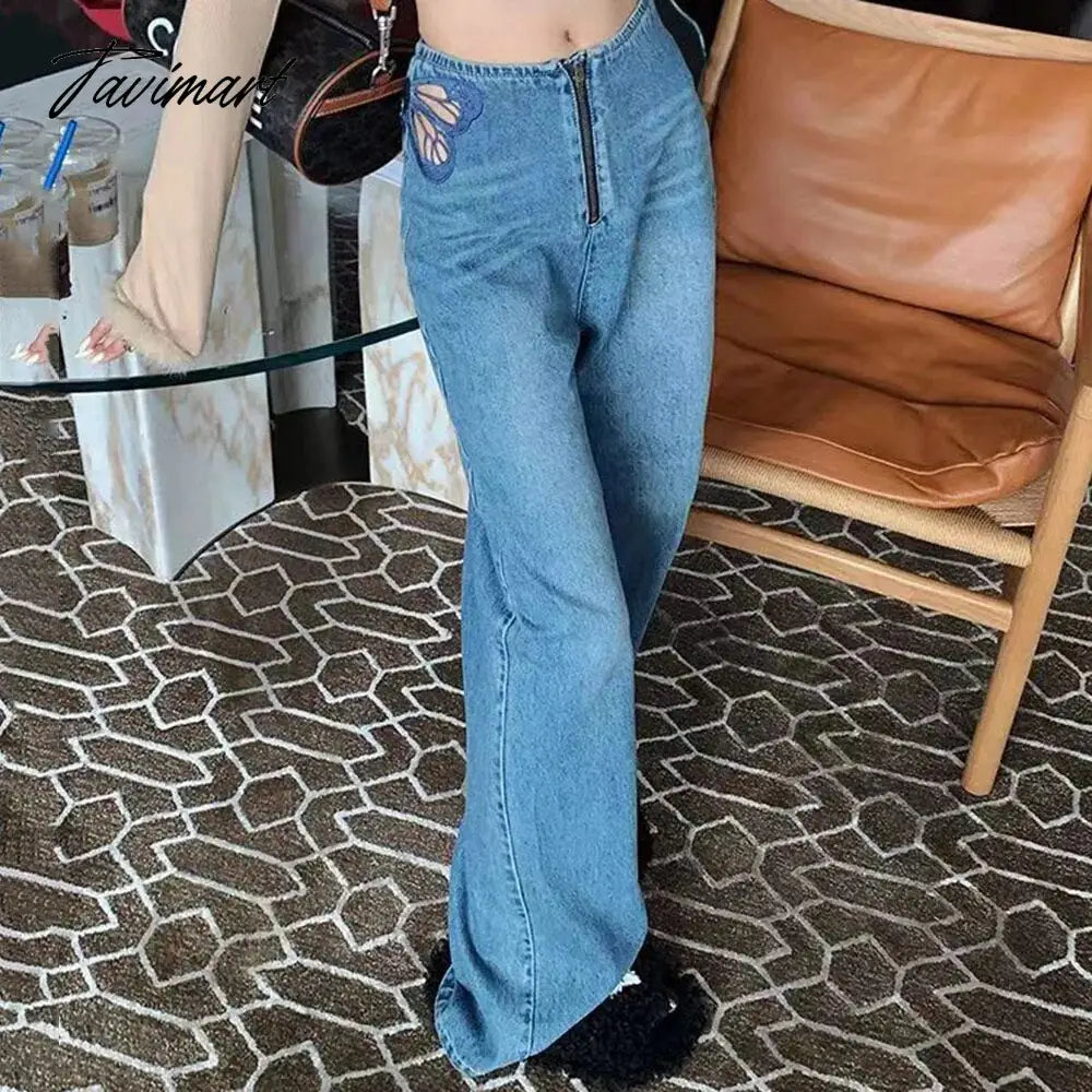Side Butterfly Jeans Women Sexy Hollow Embroidery Long Pants Women's All Match Casual Denim Pant Female Summer