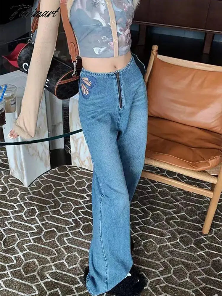 Side Butterfly Jeans Women Sexy Hollow Embroidery Long Pants Women's All Match Casual Denim Pant Female Summer