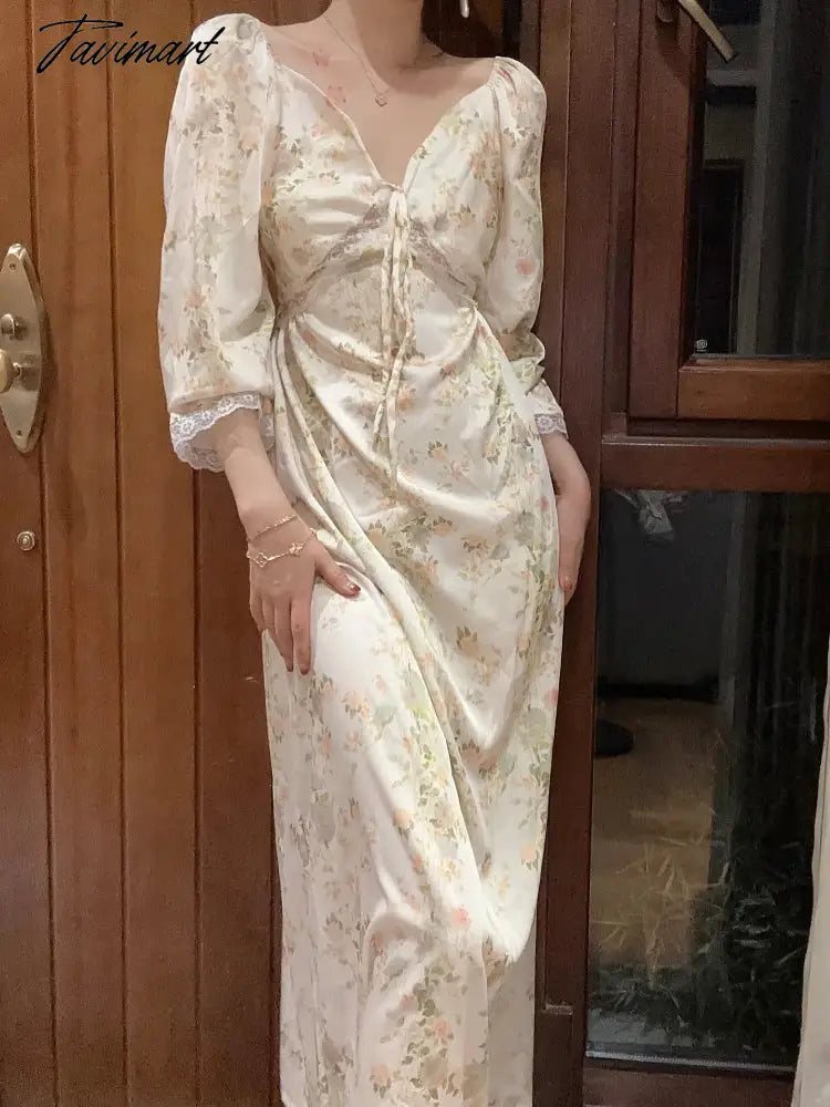 Silk Nightgown Victorian Style Princess Sleepwear Long Woman Floral Print Summer Long Sleeve Nightie