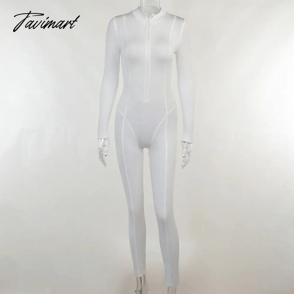Skinny Sport Jumpsuit Women Casual White Long Sleeve Bodycon One Pieces Sexy Club Outfits Body Tops Autumn Overalls