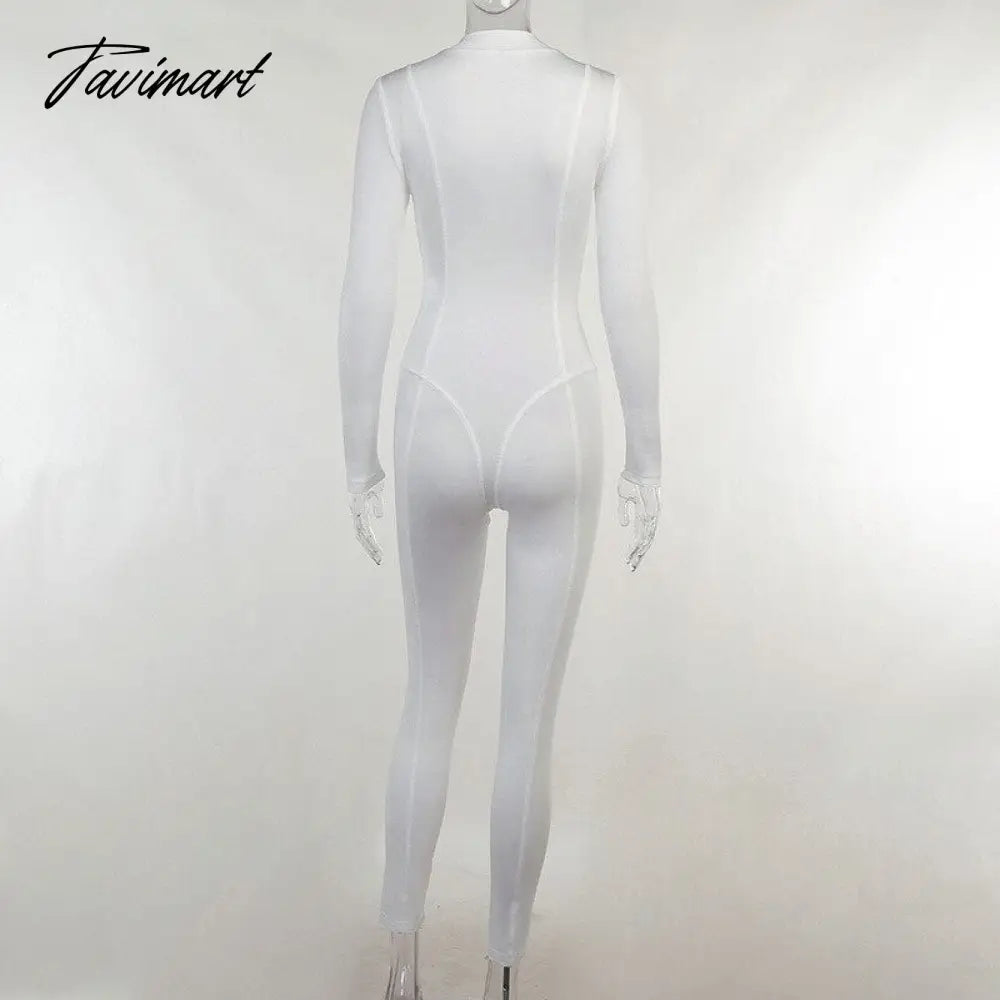 Skinny Sport Jumpsuit Women Casual White Long Sleeve Bodycon One Pieces Sexy Club Outfits Body Tops Autumn Overalls