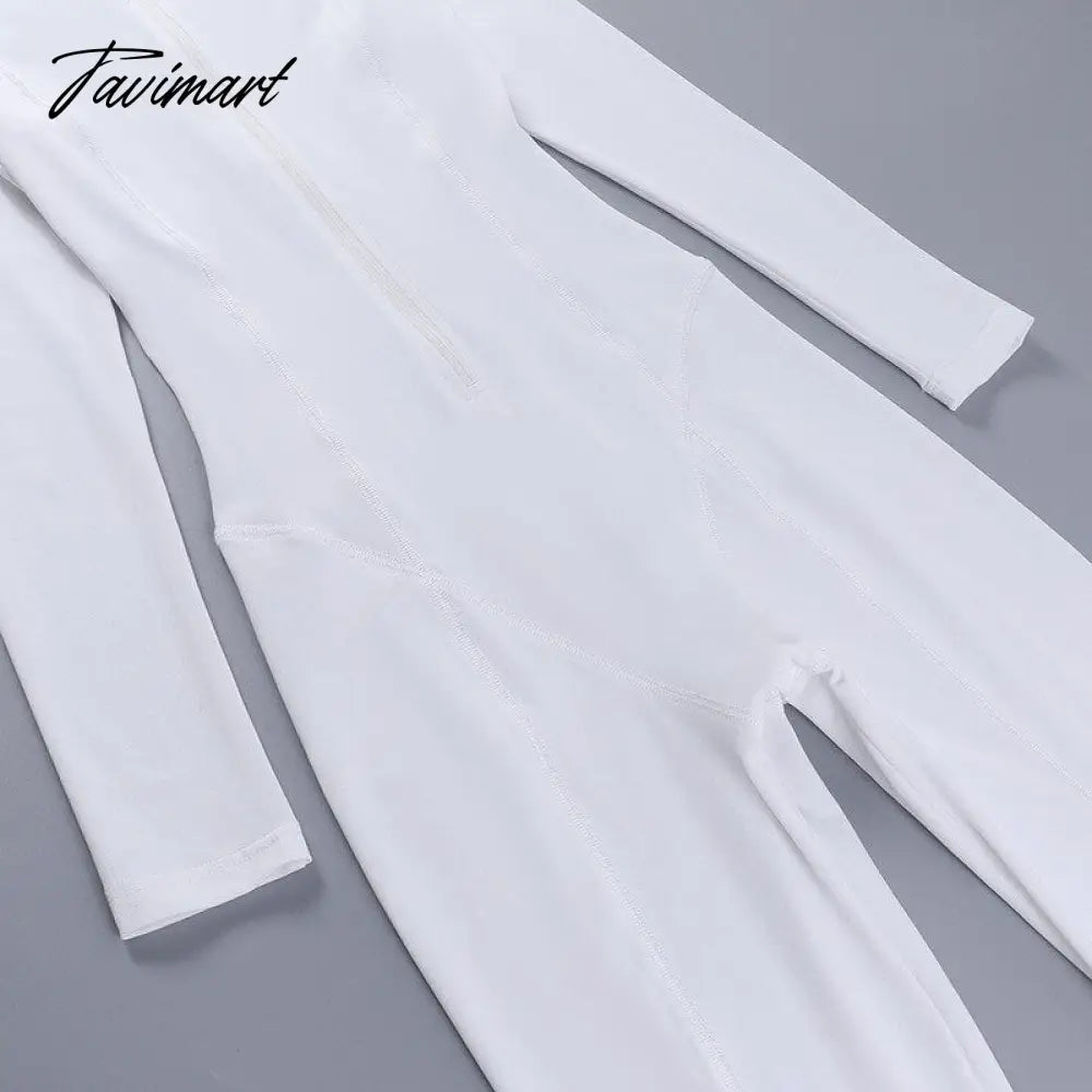 Skinny Sport Jumpsuit Women Casual White Long Sleeve Bodycon One Pieces Sexy Club Outfits Body Tops Autumn Overalls
