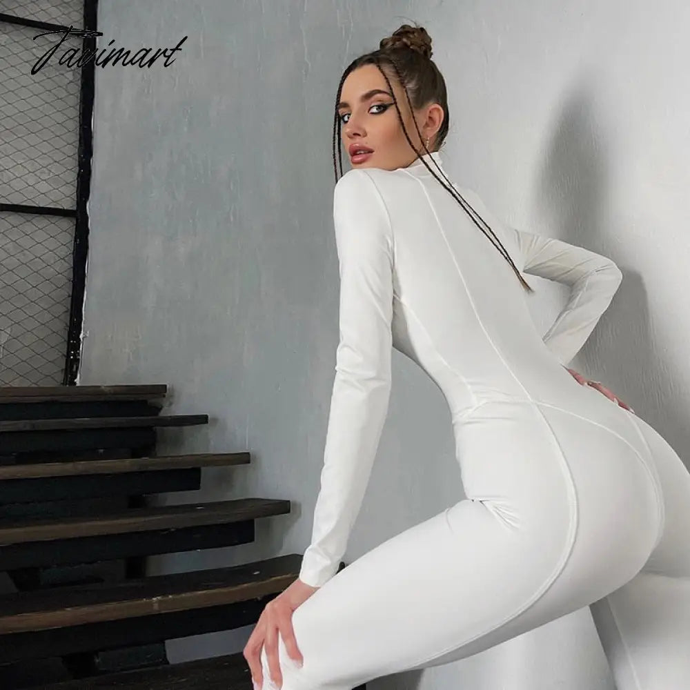 Skinny Sport Jumpsuit Women Casual White Long Sleeve Bodycon One Pieces Sexy Club Outfits Body Tops Autumn Overalls