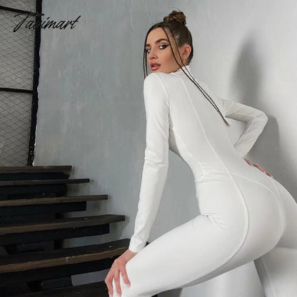Skinny Sport Jumpsuit Women Casual White Long Sleeve Bodycon One Pieces Sexy Club Outfits Body Tops Autumn Overalls