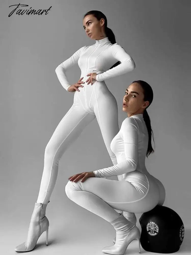 Skinny Sport Jumpsuit Women Casual White Long Sleeve Bodycon One Pieces Sexy Club Outfits Body Tops Autumn Overalls
