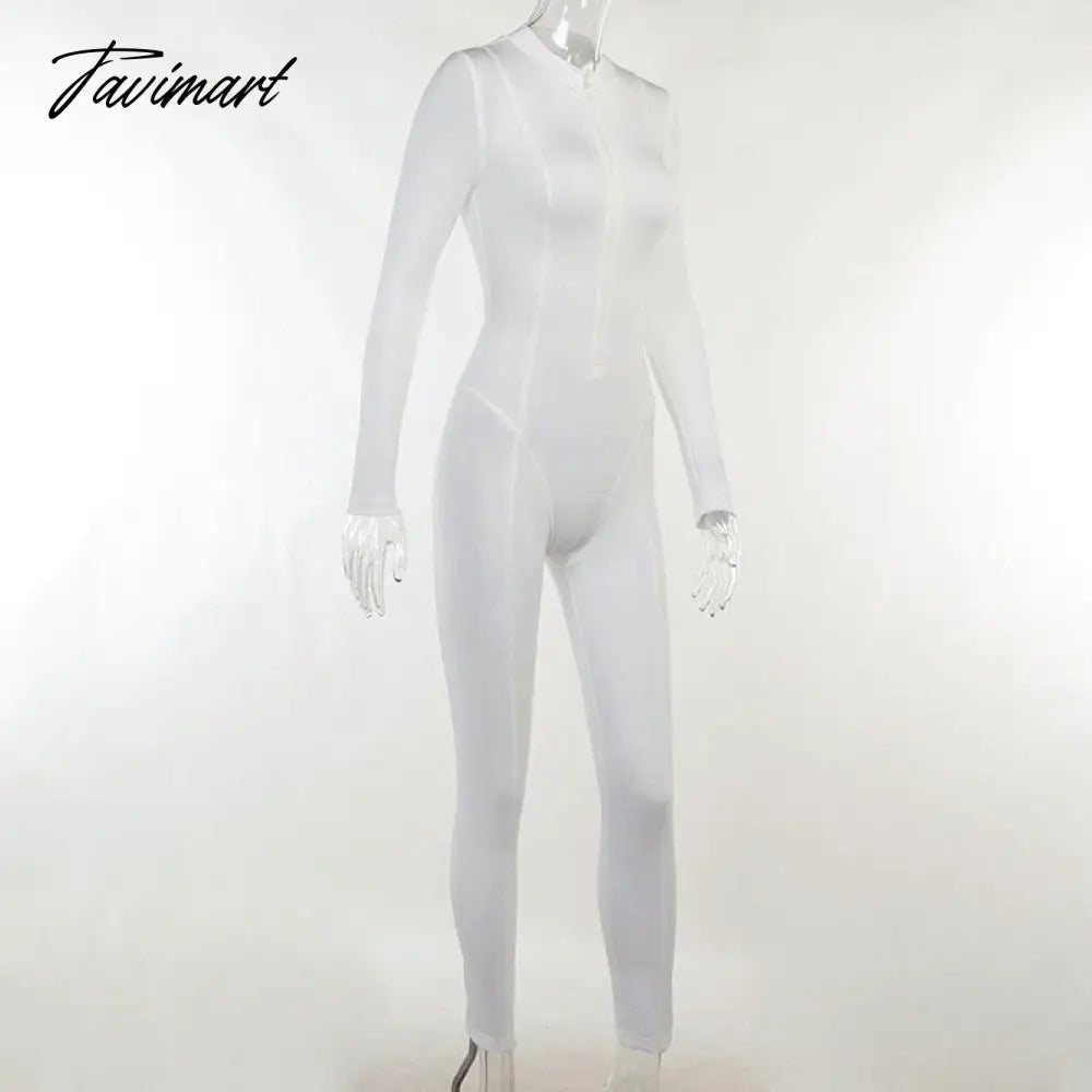 Skinny Sport Jumpsuit Women Casual White Long Sleeve Bodycon One Pieces Sexy Club Outfits Body Tops Autumn Overalls