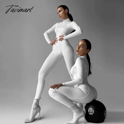 Skinny Sport Jumpsuit Women Casual White Long Sleeve Bodycon One Pieces Sexy Club Outfits Body Tops Autumn Overalls