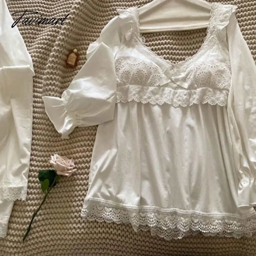 Sleepwear Cotton Vintage Clothes Lace Pajamas Women Room Wear Pyjama Pour Femme Princess Pijamas Feminino White Loungewear