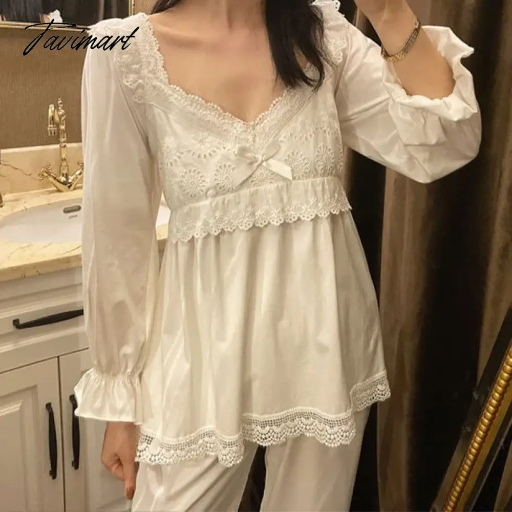Sleepwear Cotton Vintage Clothes Lace Pajamas Women Room Wear Pyjama Pour Femme Princess Pijamas Feminino White Loungewear