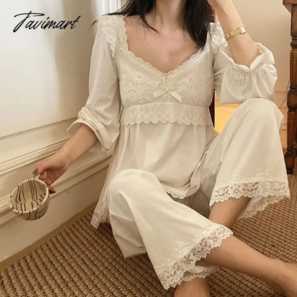 Sleepwear Cotton Vintage Clothes Lace Pajamas Women Room Wear Pyjama Pour Femme Princess Pijamas Feminino White Loungewear