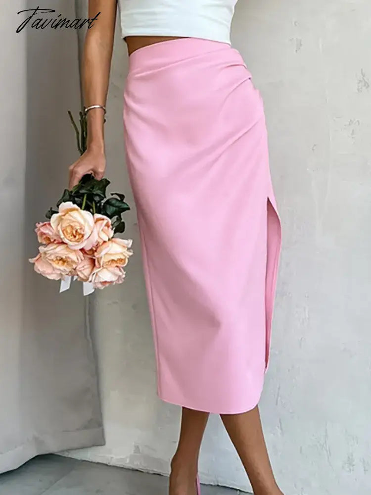 Slit Pink Skirt For Women High Waist Aesthetic Faldas Escocesas De Mujer Slimfit Hot Summer Dress Zipper Korean Fashion Clothing