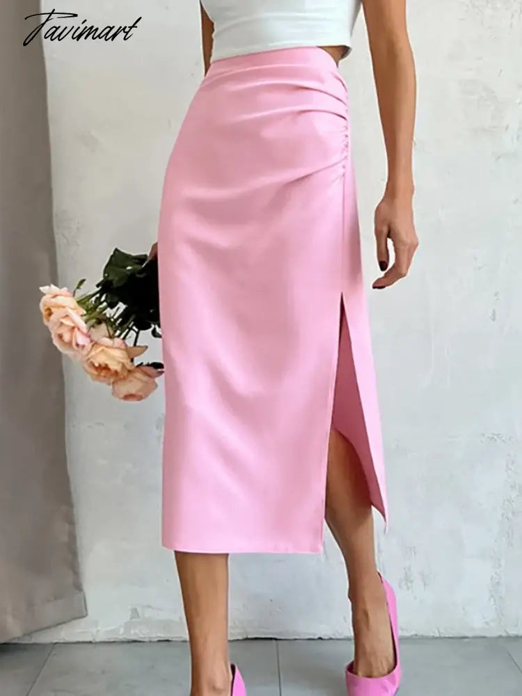 Slit Pink Skirt For Women High Waist Aesthetic Faldas Escocesas De Mujer Slimfit Hot Summer Dress Zipper Korean Fashion Clothing