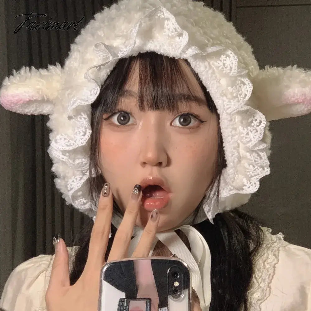 Soft Lovely Lamb Cosplay Bucket Hat Outdoors Warm Winter Outdoors Hats Cosplay Hat Fluffy Hats Fluffy Costume Hats Gift