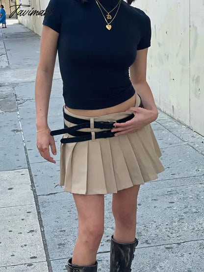 Solid Casual Women Pleated Skirt Mini Low Waist Preppy Style Kawaii Skirts Femme Streetwork Versatile Girl Falda Mujer