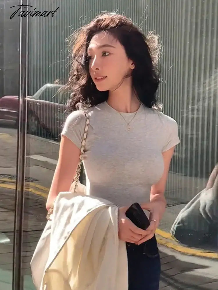 Solid Crop Top Women Clothing Slim Tshirt O-Neck Feminist Shirt Ropa De Mujer Short Sleeve Streetwear Roupas Femininas Estilosas