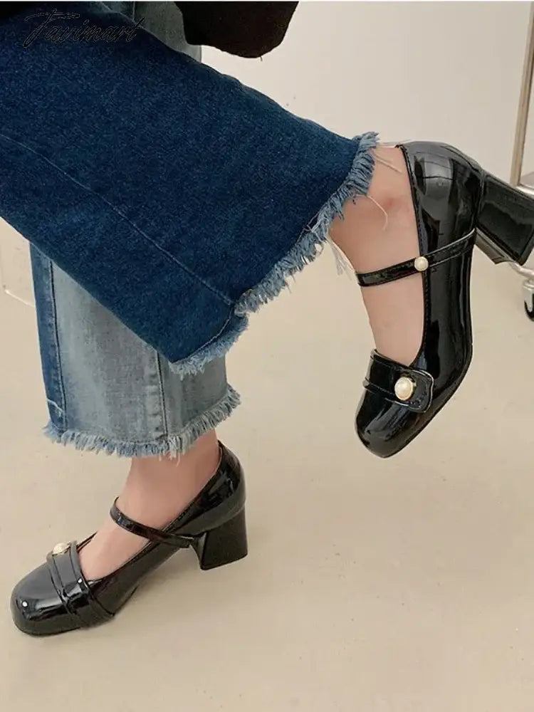 Solid Elegant Mary Janes Shoes Women Causal Sting Bead Vintage Pumps Shoes Ladies Outdoor France Party Chic Shoes Summer