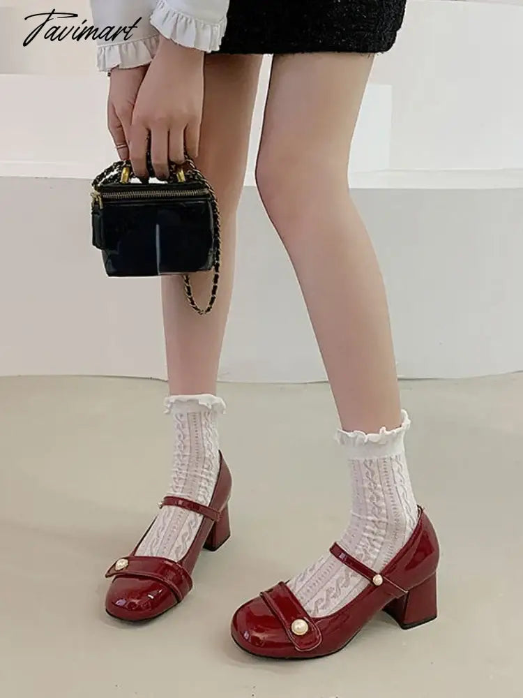 Solid Elegant Mary Janes Shoes Women Causal Sting Bead Vintage Pumps Shoes Ladies Outdoor France Party Chic Shoes Summer