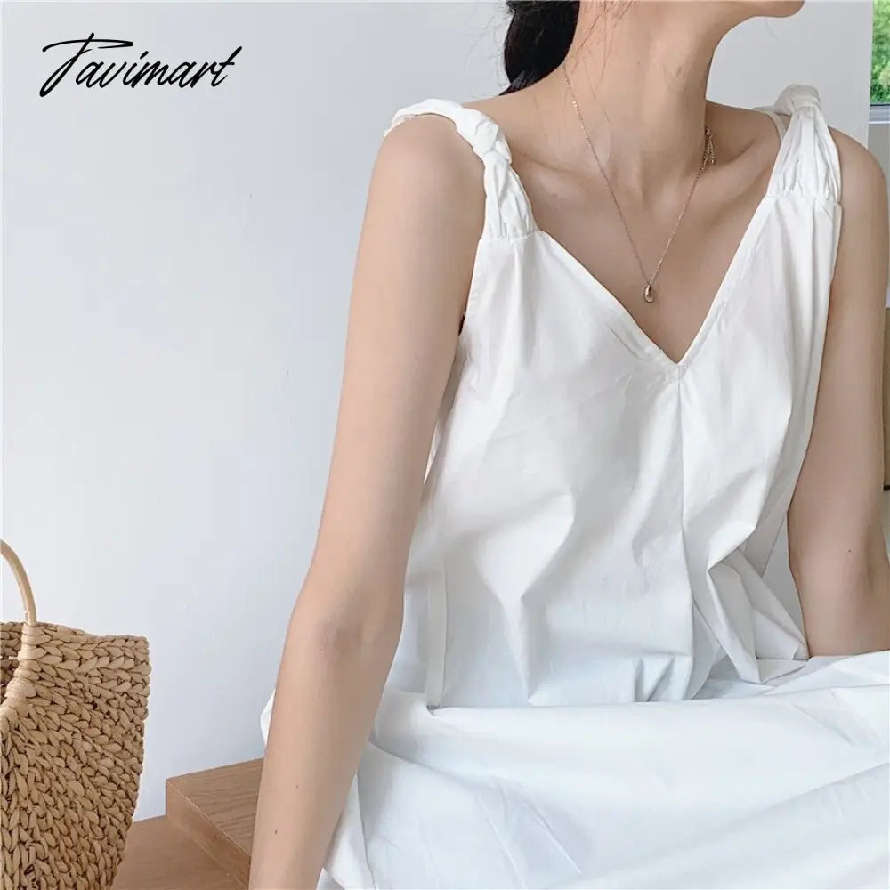 Solid Simple Low V-Neck Summer Dress Women Large Swing Loose Dresses Wide Strap Suspender Women's Long Dress Elegant Party