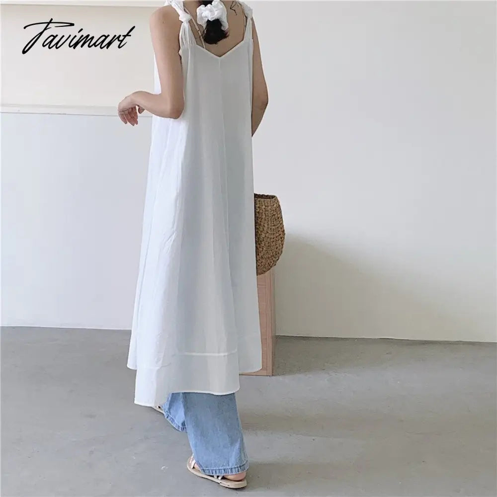 Solid Simple Low V-Neck Summer Dress Women Large Swing Loose Dresses Wide Strap Suspender Women's Long Dress Elegant Party