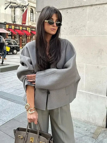 Solid V-neck Single Breasted Long Sleeved Jacket Women's Fashion Casual Autumn Winter Warm Coat Female Chic Street Outwear