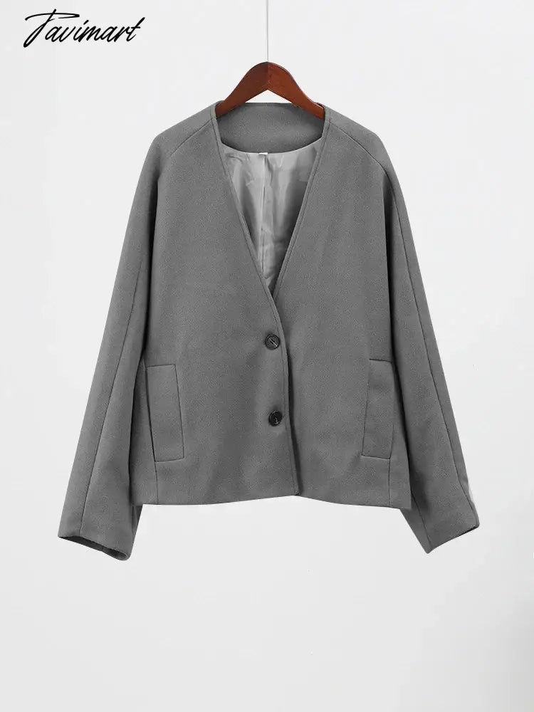 Solid V-neck Single Breasted Long Sleeved Jacket Women's Fashion Casual Autumn Winter Warm Coat Female Chic Street Outwear