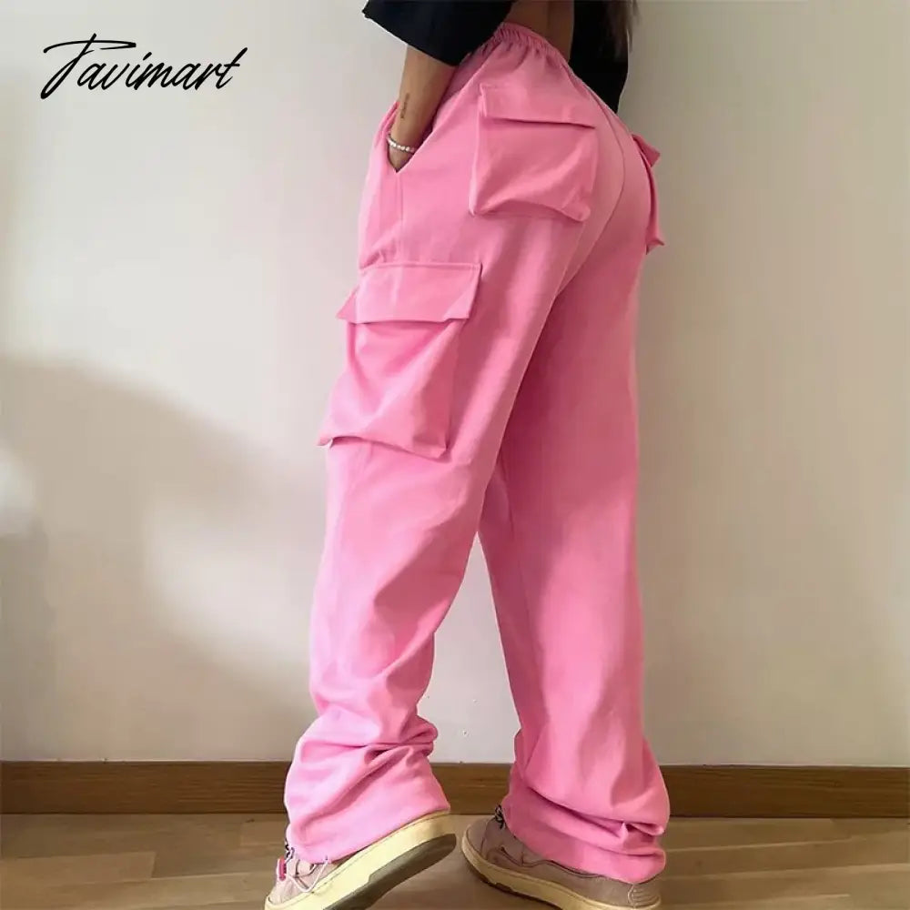 Solid Y2K Cargo Joggers Pink Pants Pocket Tracksuits Trousers Women Winter Clothes Casual Sweat Sexy Baggy Parachute Pants