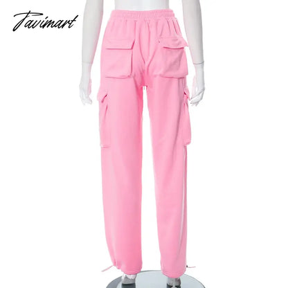 Solid Y2K Cargo Joggers Pink Pants Pocket Tracksuits Trousers Women Winter Clothes Casual Sweat Sexy Baggy Parachute Pants