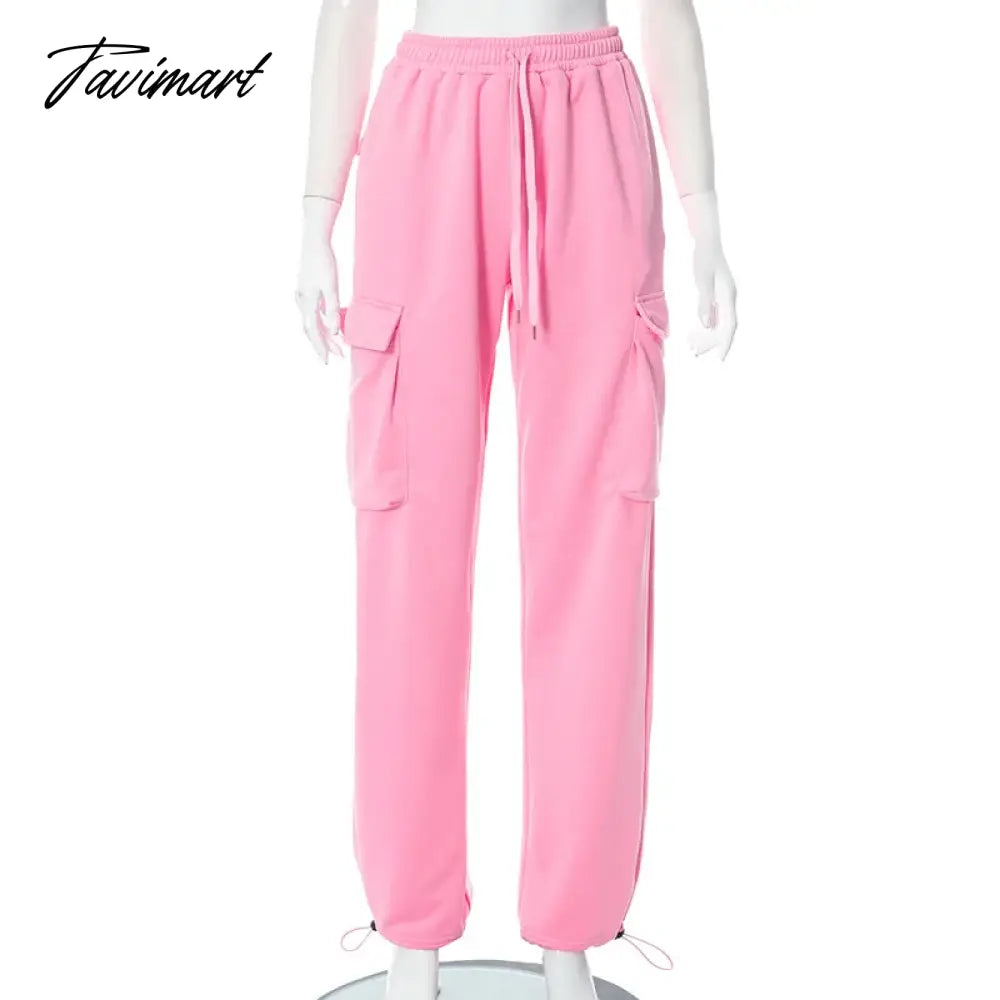 Solid Y2K Cargo Joggers Pink Pants Pocket Tracksuits Trousers Women Winter Clothes Casual Sweat Sexy Baggy Parachute Pants