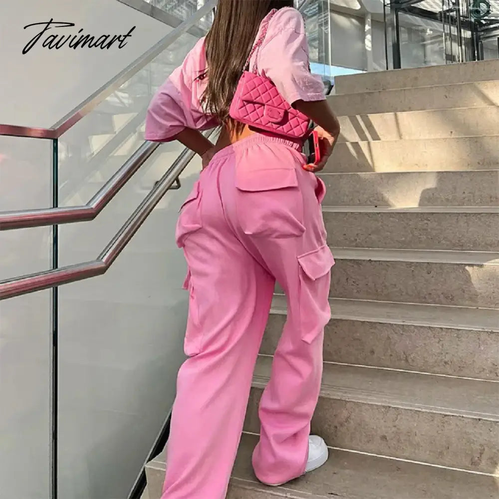 Solid Y2K Cargo Joggers Pink Pants Pocket Tracksuits Trousers Women Winter Clothes Casual Sweat Sexy Baggy Parachute Pants